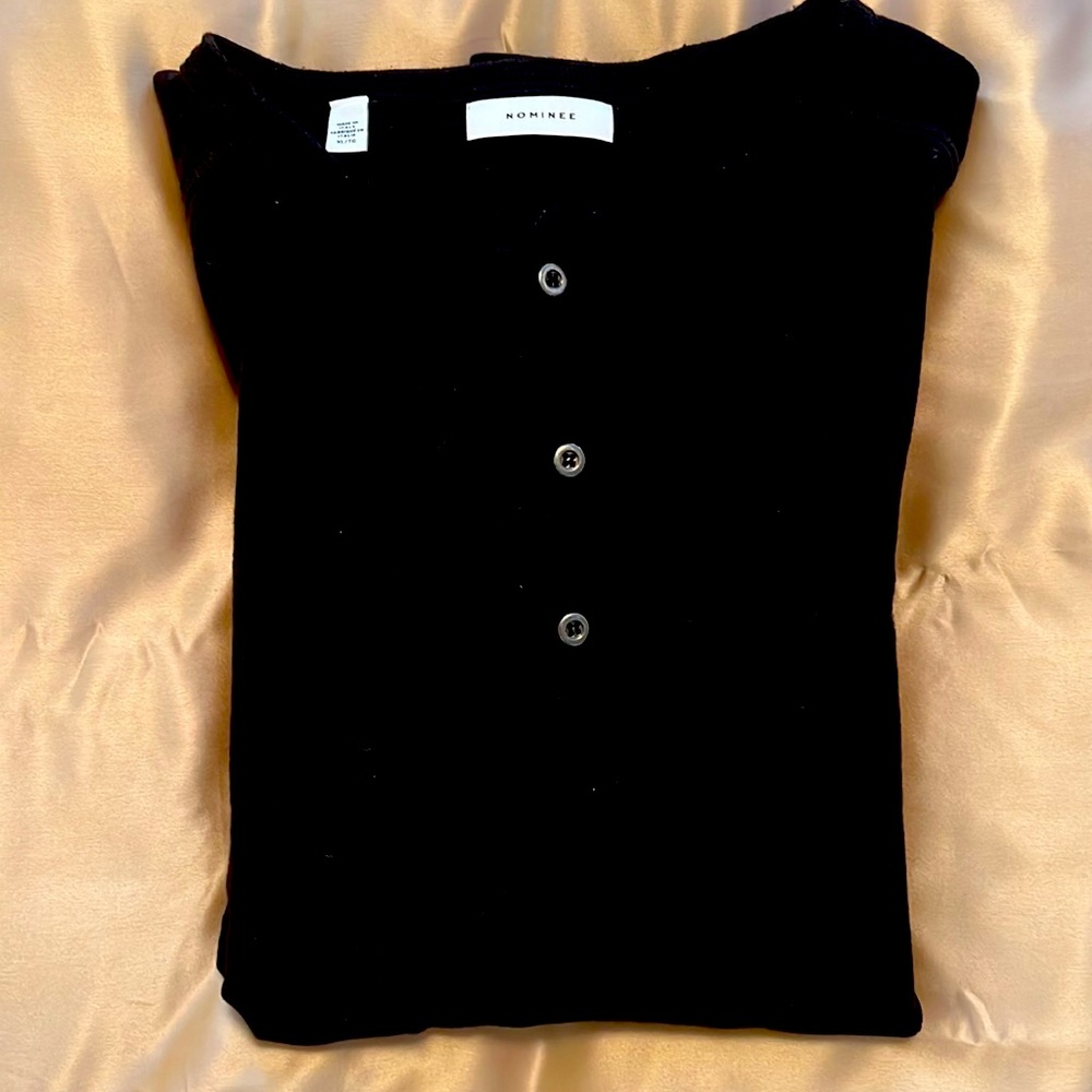 XL black, long-sleeve henley by Nominee.